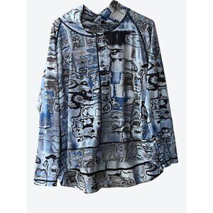 Sno Skins Women's XL 3/4 Sleeve Cowl Neck Geometric Top Gray Blue Black